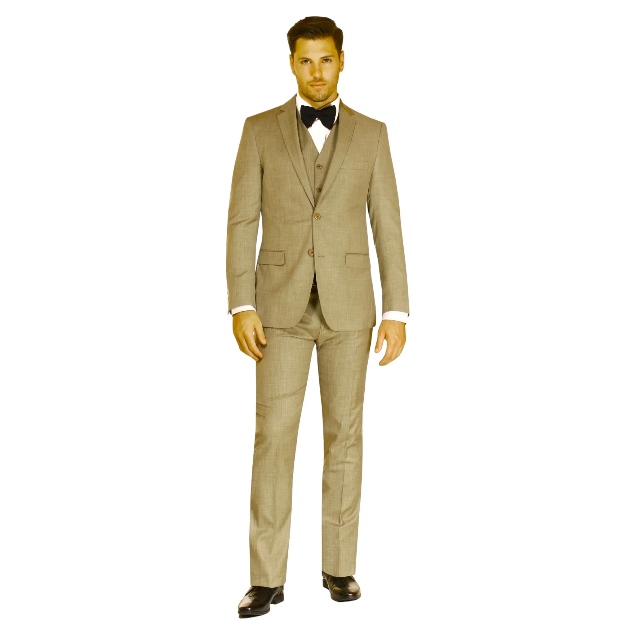 3pc Oatmeal Sharkskin Suit