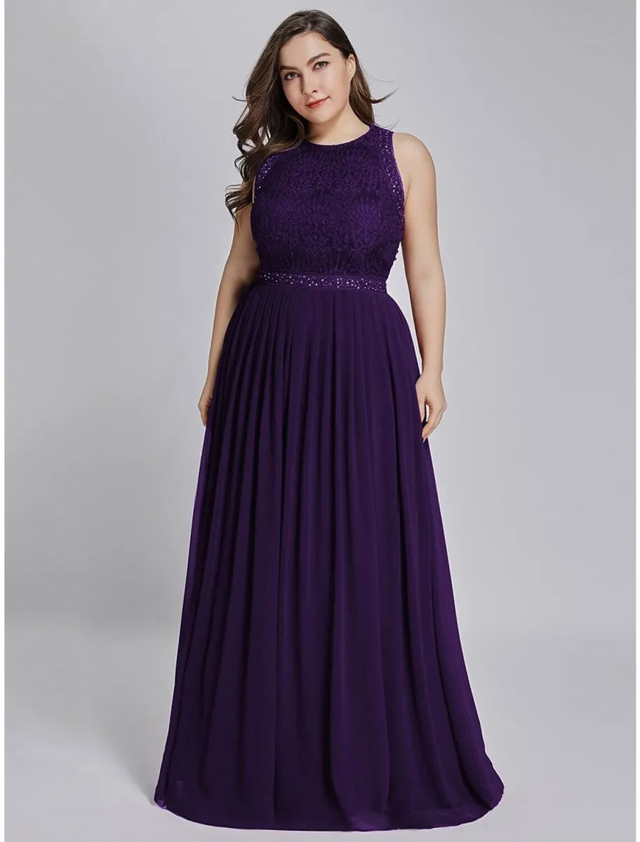 A-Line Prom Dresses Elegant & Luxurious Dress Wedding Guest Floor Length Sleeveless Jewel Neck Chiffon with Crystals