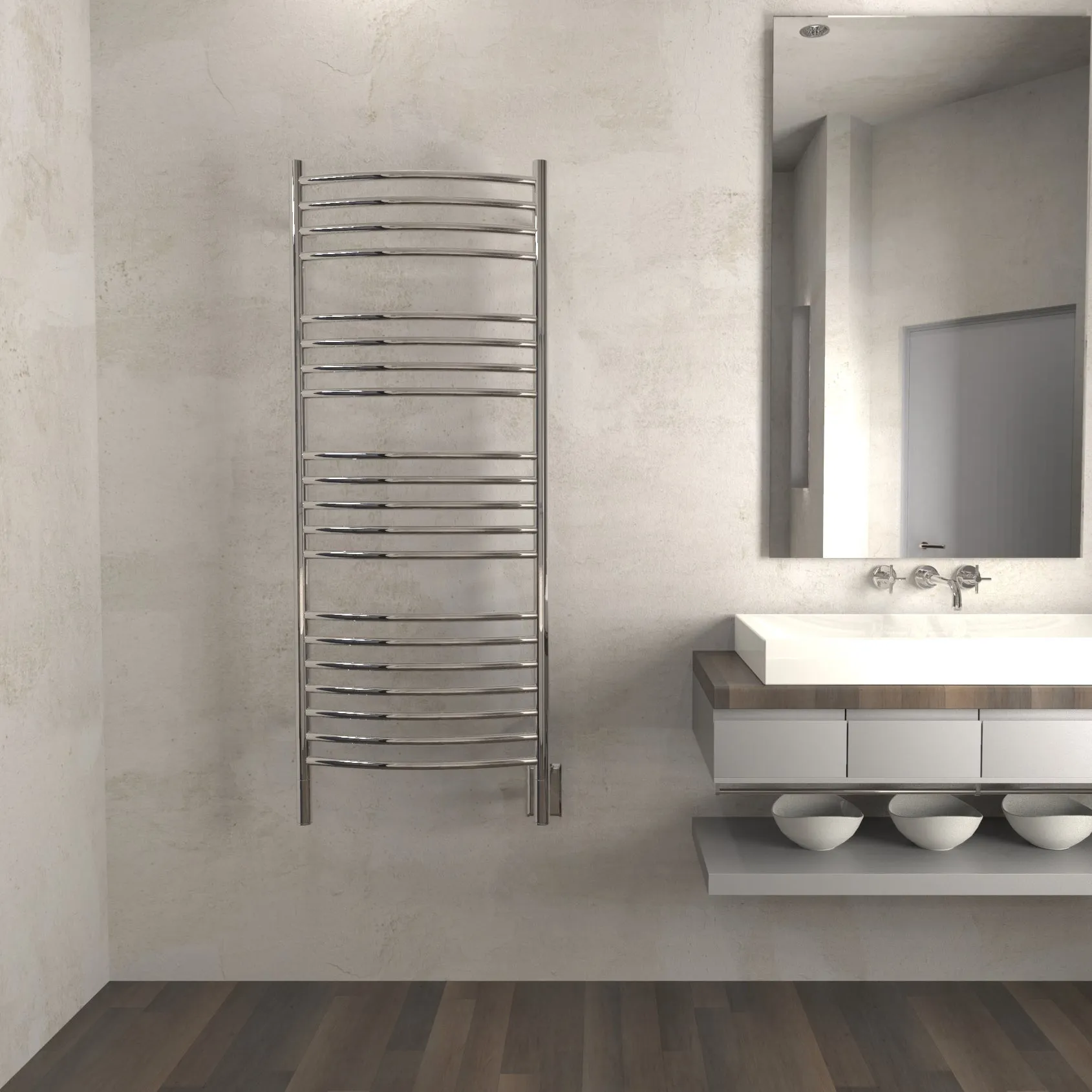 Amba DCP Jeeves Model D Curved 20 Bar Hardwired Towel Warmer in Polished