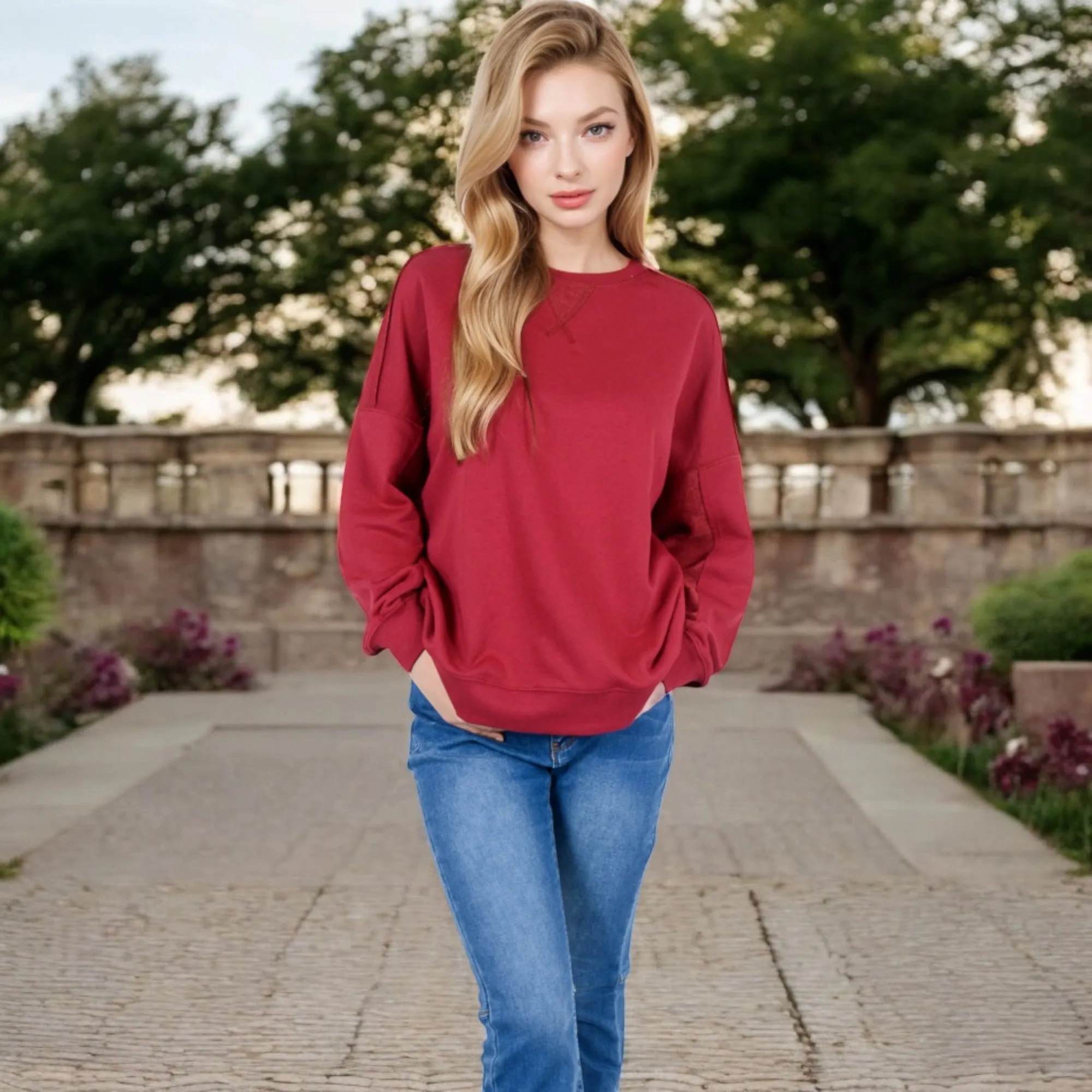 Anna-Kaci Women's Long Sleeve Oversized Crewneck Sweatshirt with Drop Shoulders