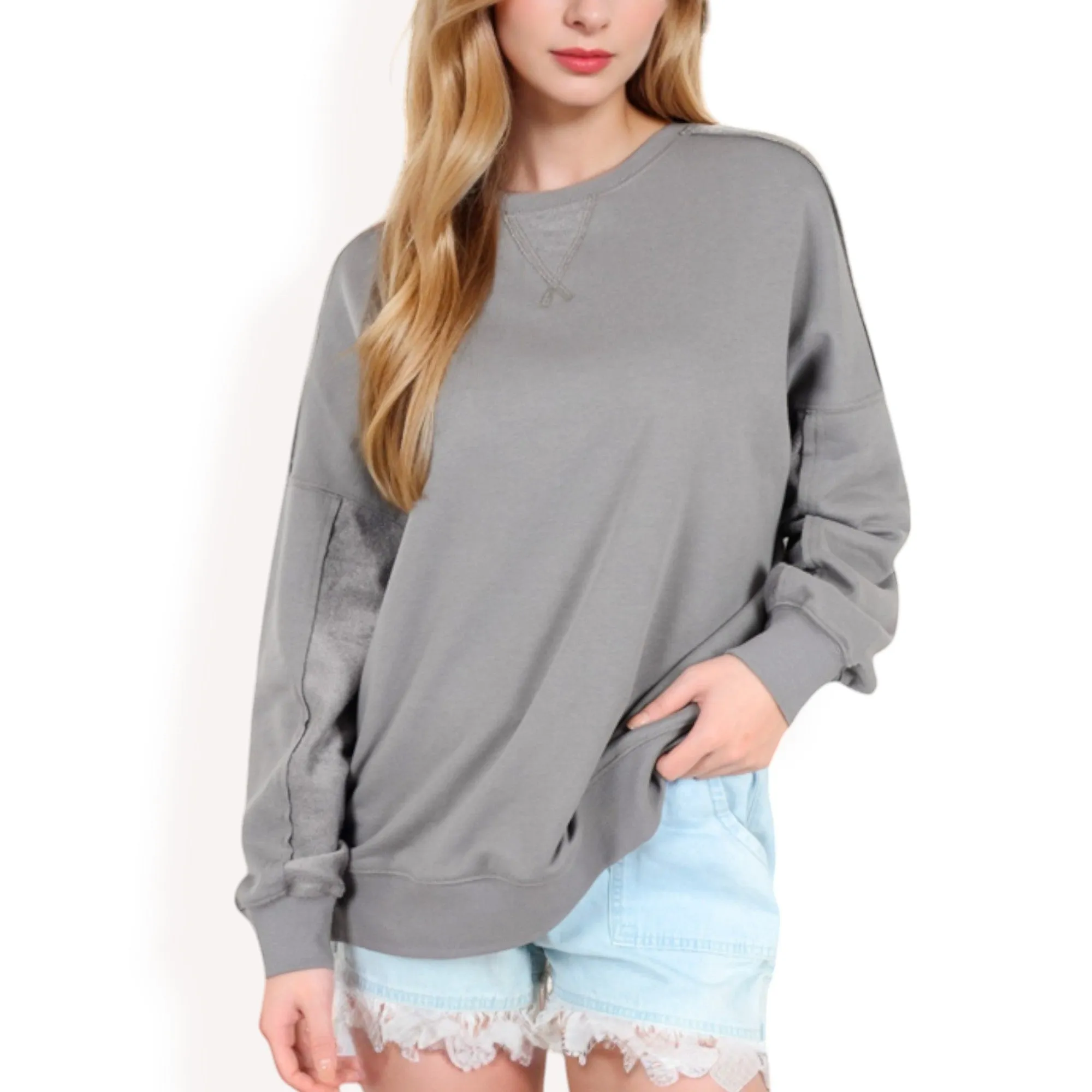 Anna-Kaci Women's Long Sleeve Oversized Crewneck Sweatshirt with Drop Shoulders