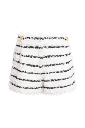 Balmain High Waisted Tweed Shorts - White/ Black