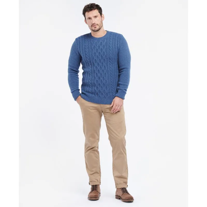 Barbour Chunky Mens Lambswool Mix Cable Crew Neck Jumper - Denim Marl