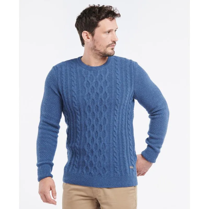 Barbour Chunky Mens Lambswool Mix Cable Crew Neck Jumper - Denim Marl