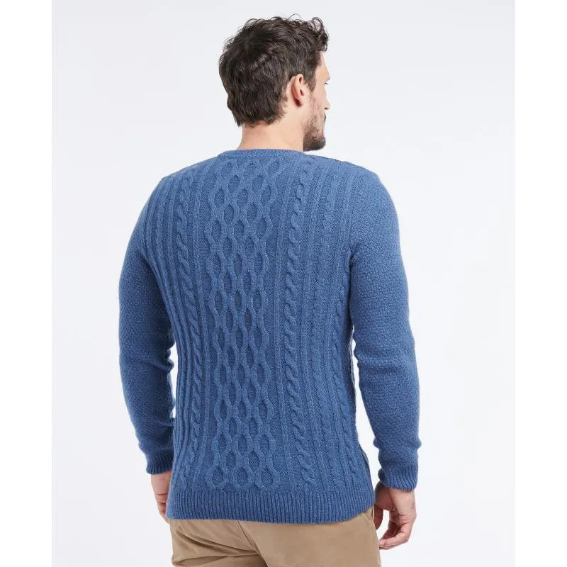 Barbour Chunky Mens Lambswool Mix Cable Crew Neck Jumper - Denim Marl