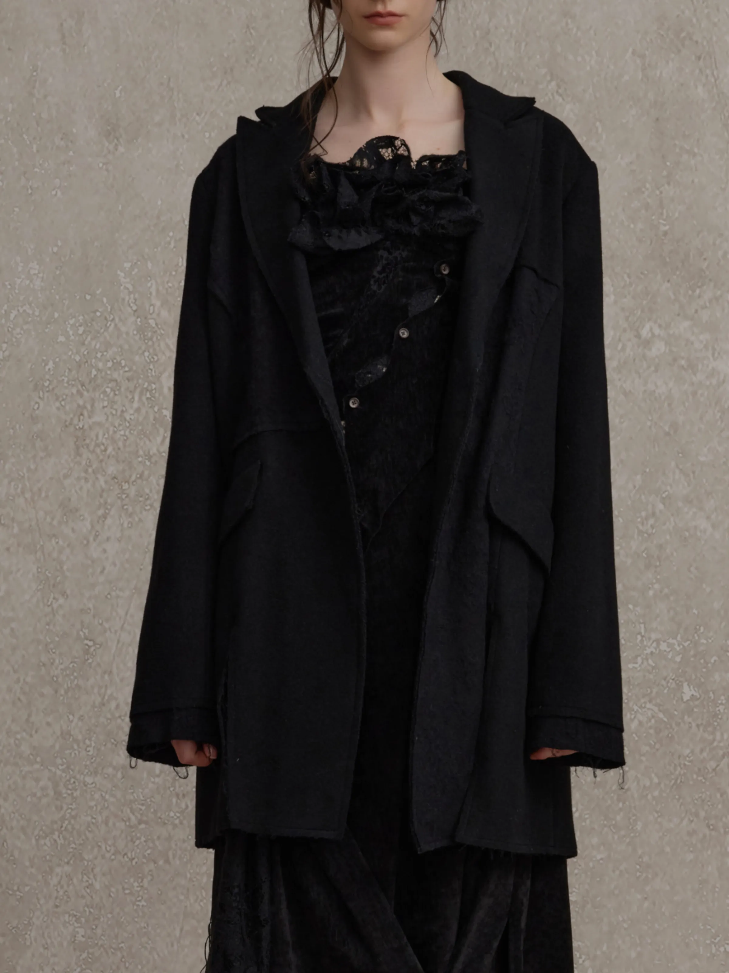 Black Jacquard Slit Jacket