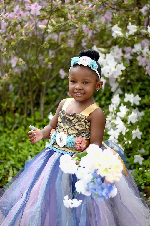 Blue Flower Girl Tutu Dress, Rustic Wedding Flower Girl Tutu Dress