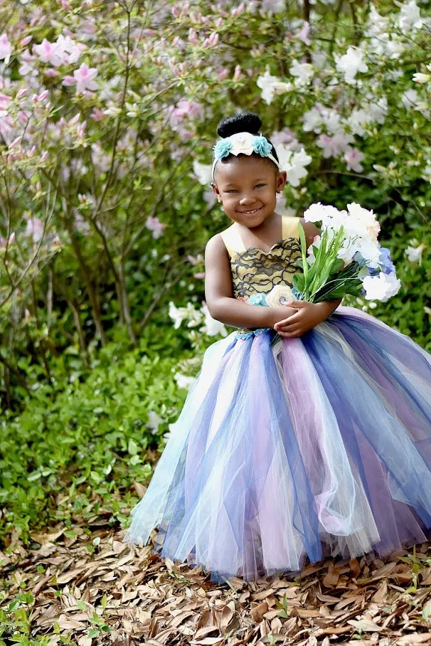 Blue Flower Girl Tutu Dress, Rustic Wedding Flower Girl Tutu Dress