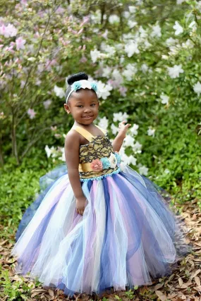 Blue Flower Girl Tutu Dress, Rustic Wedding Flower Girl Tutu Dress