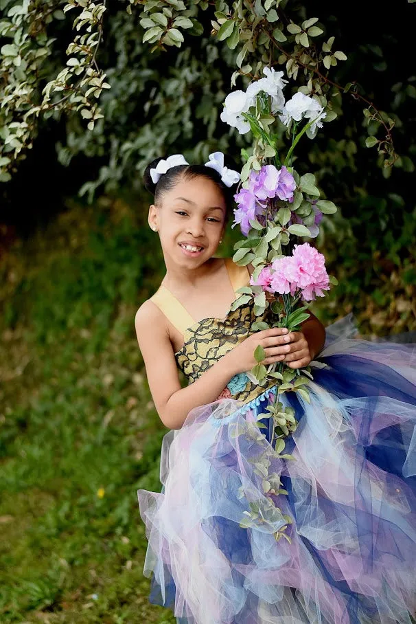 Blue Flower Girl Tutu Dress, Rustic Wedding Flower Girl Tutu Dress