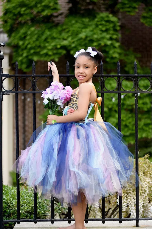 Blue Flower Girl Tutu Dress, Rustic Wedding Flower Girl Tutu Dress