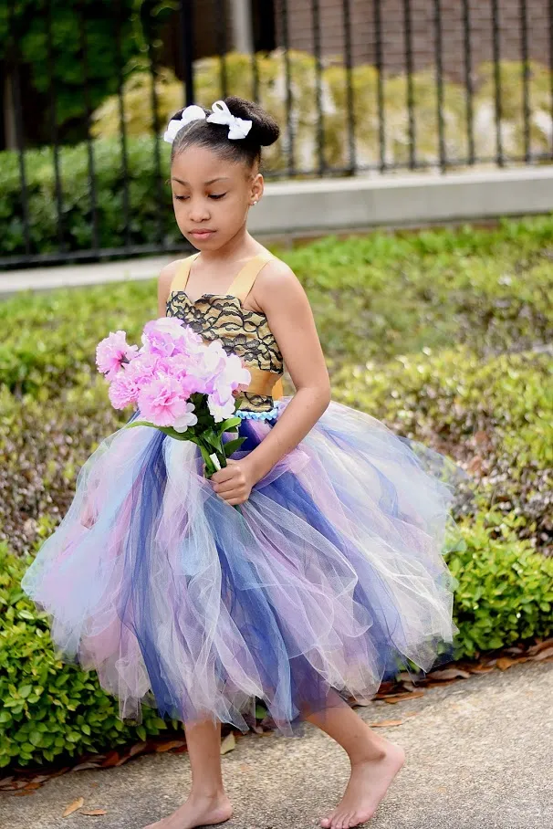 Blue Flower Girl Tutu Dress, Rustic Wedding Flower Girl Tutu Dress