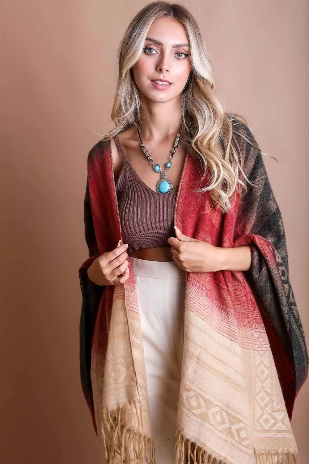 Bohemian Style Color Blend Tassel Serape