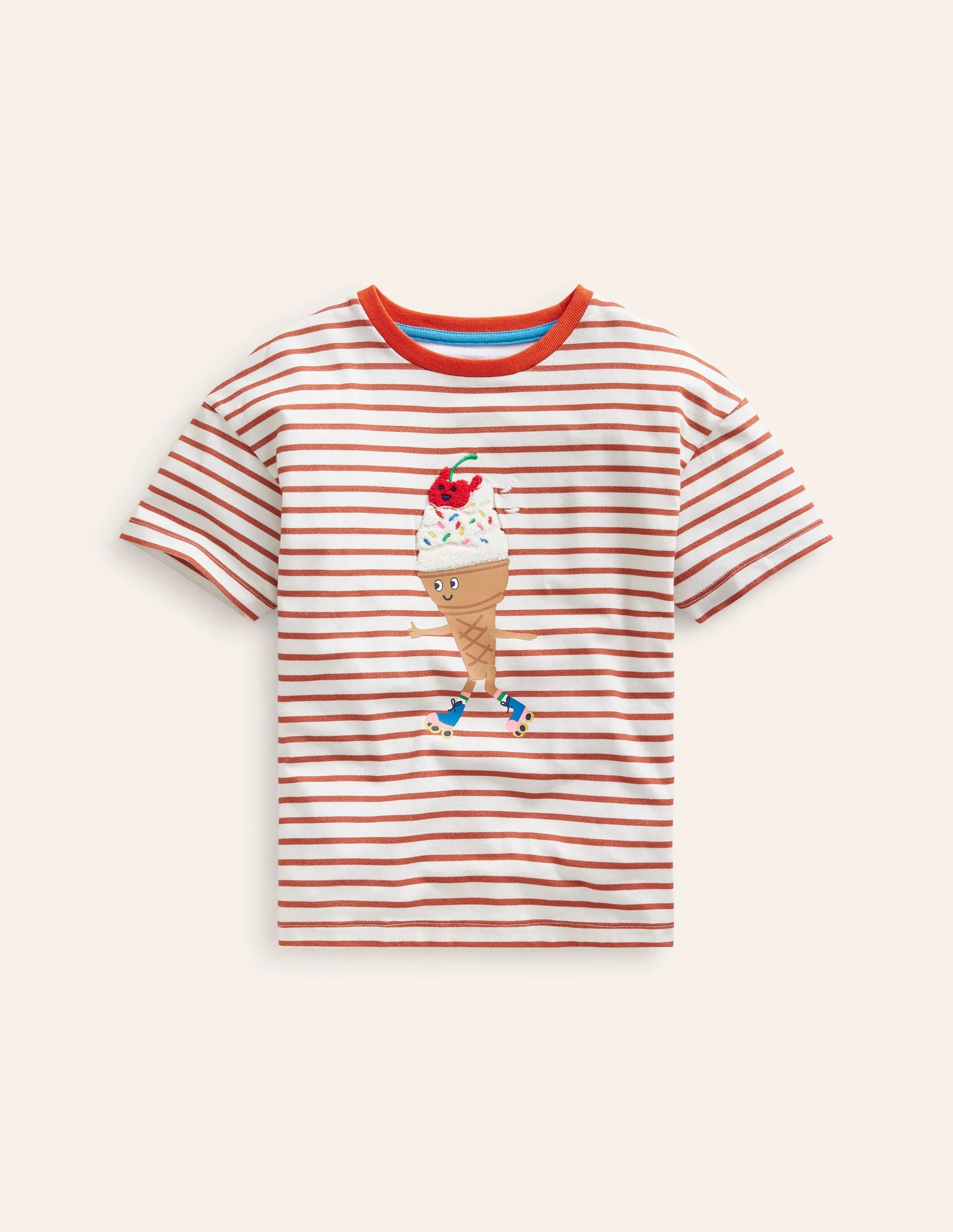 Boucle Relaxed T-shirt-Ivory/ Coral Pink Ice Cream