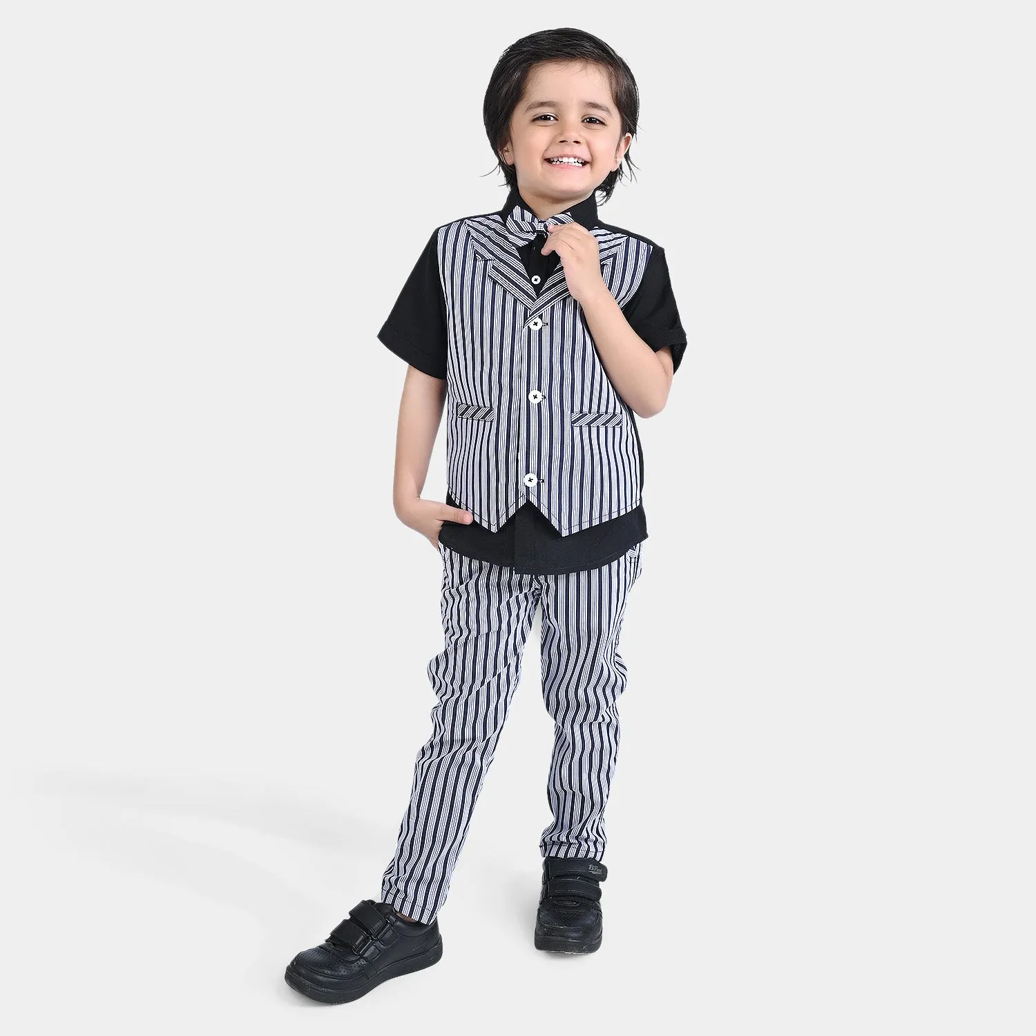 Boys 2PC Suit B&W Stripes-BLACK