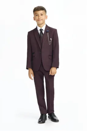 Boys Caridi Wine Three Piece Suit