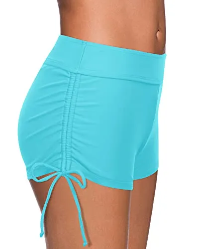 Boyshort Swim Bottoms With Tummy Control Swim Shorts For Women-Aqua