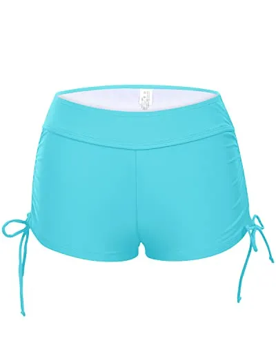 Boyshort Swim Bottoms With Tummy Control Swim Shorts For Women-Aqua