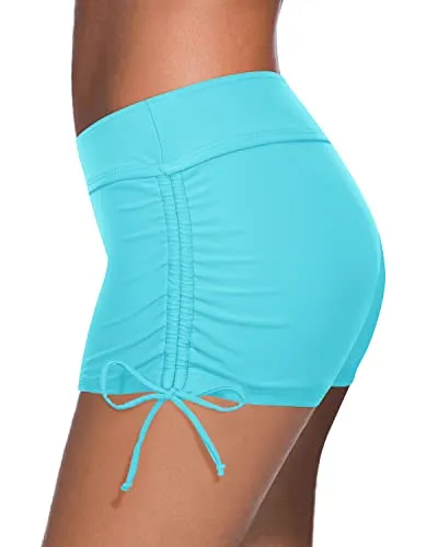 Boyshort Swim Bottoms With Tummy Control Swim Shorts For Women-Aqua