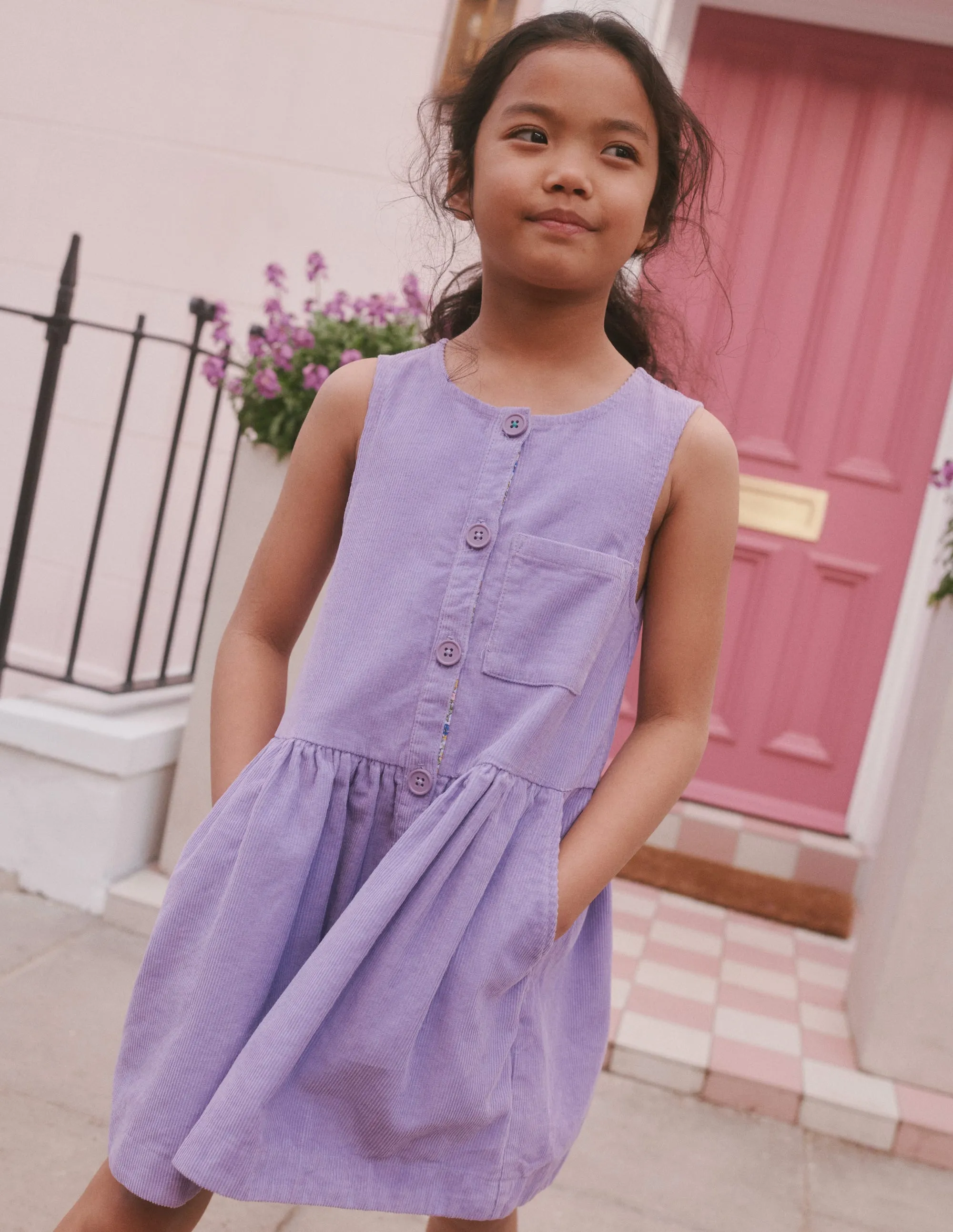 Button Pinafore Dress-Aster Purple