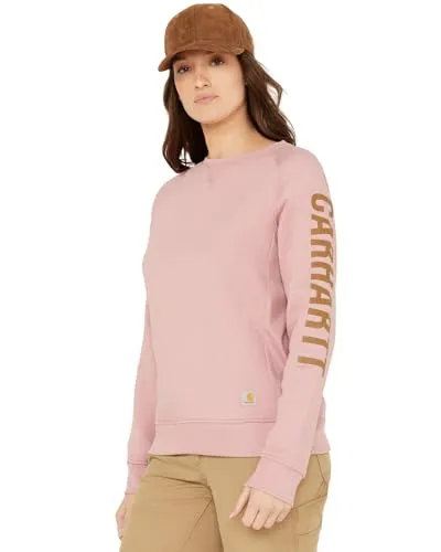 Carhartt 104410 Women's Relaxed Fit Midweight Crewneck Block Logo Sleeve Graphic Sweatshirt