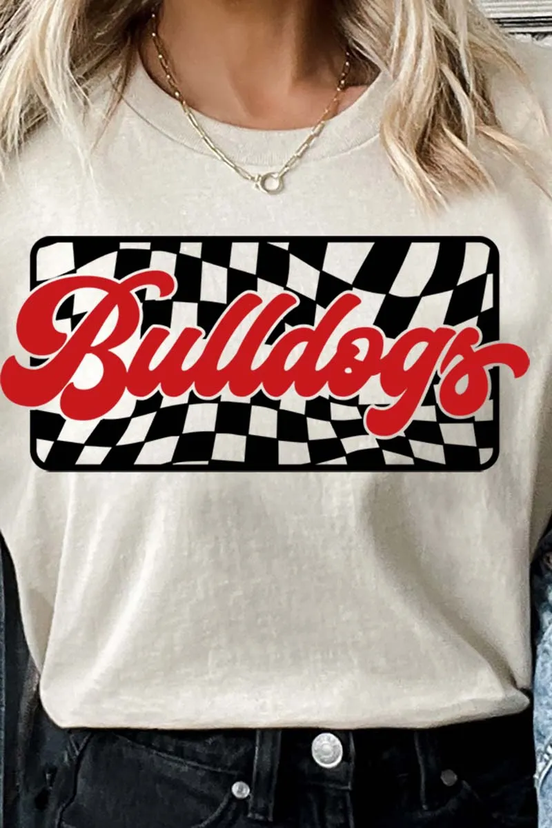 Checkered Bulldogs Red Sleeve Relaxed Fit T-Shirt