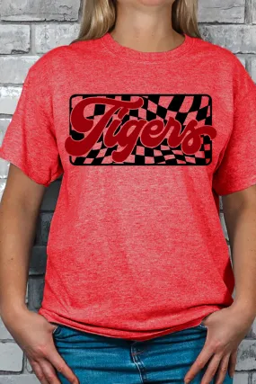 Checkered Tigers Red Sleeve Relaxed Fit T-Shirt