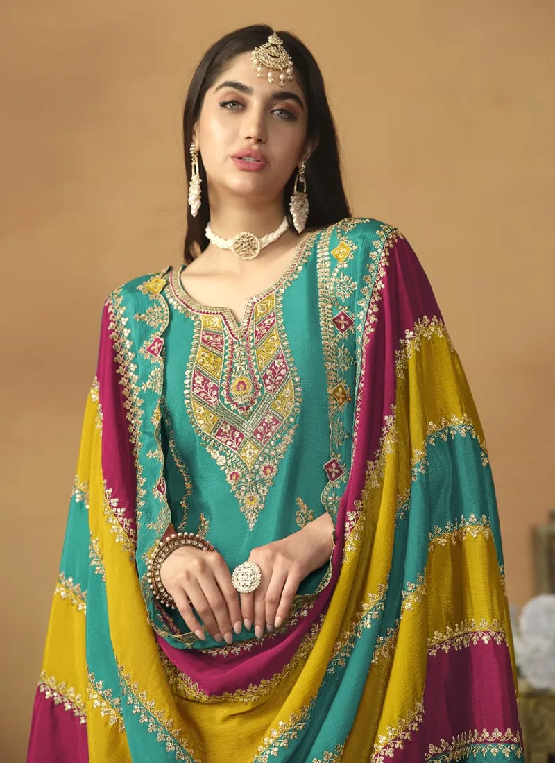 Chic And Comfortable Punjabi Salwar Suit in Chinon Silk