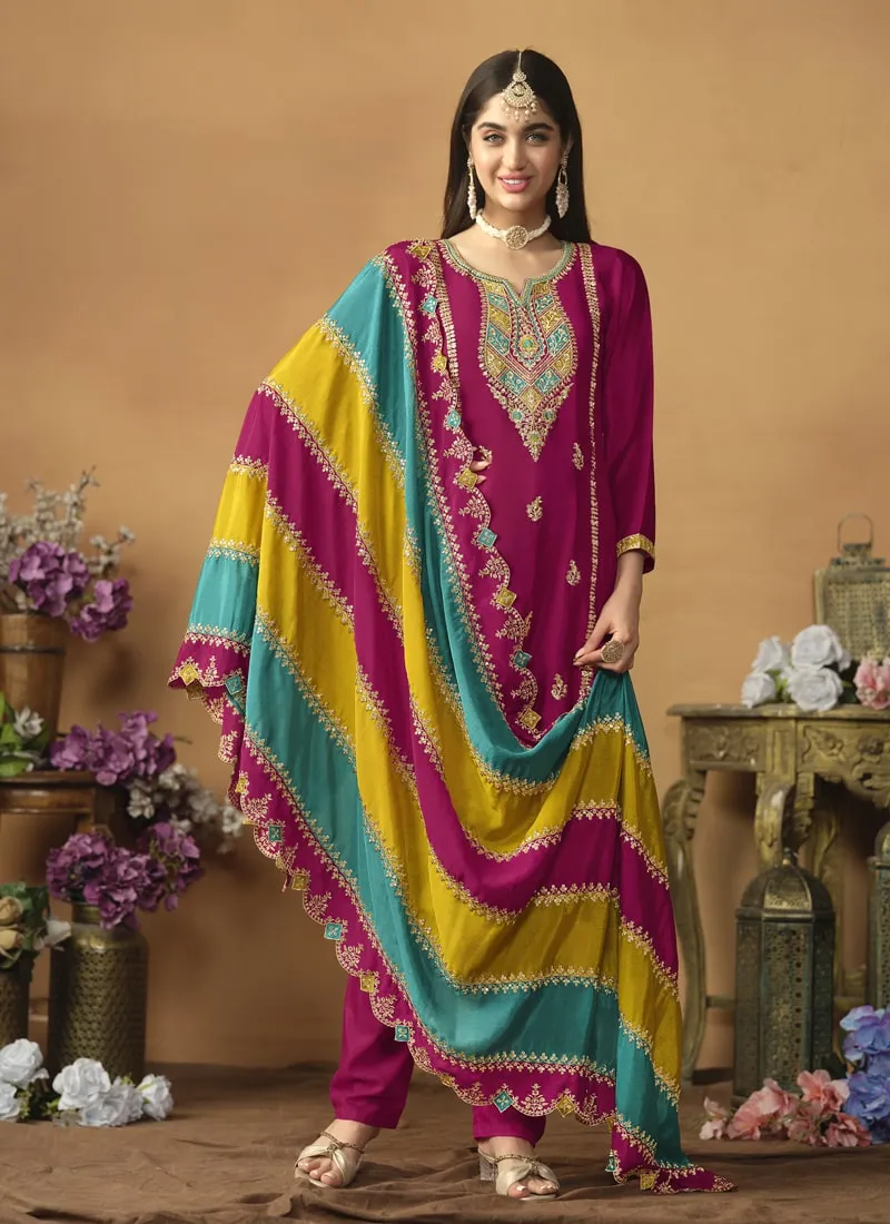 Chic And Comfortable Punjabi Salwar Suit in Chinon Silk