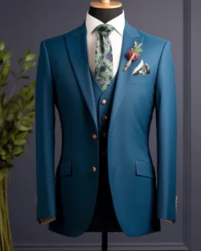 Chic Dark Teal Blue Suits Mens Prom Outfits 3 Pieces ,groomsmen Suit CS03095