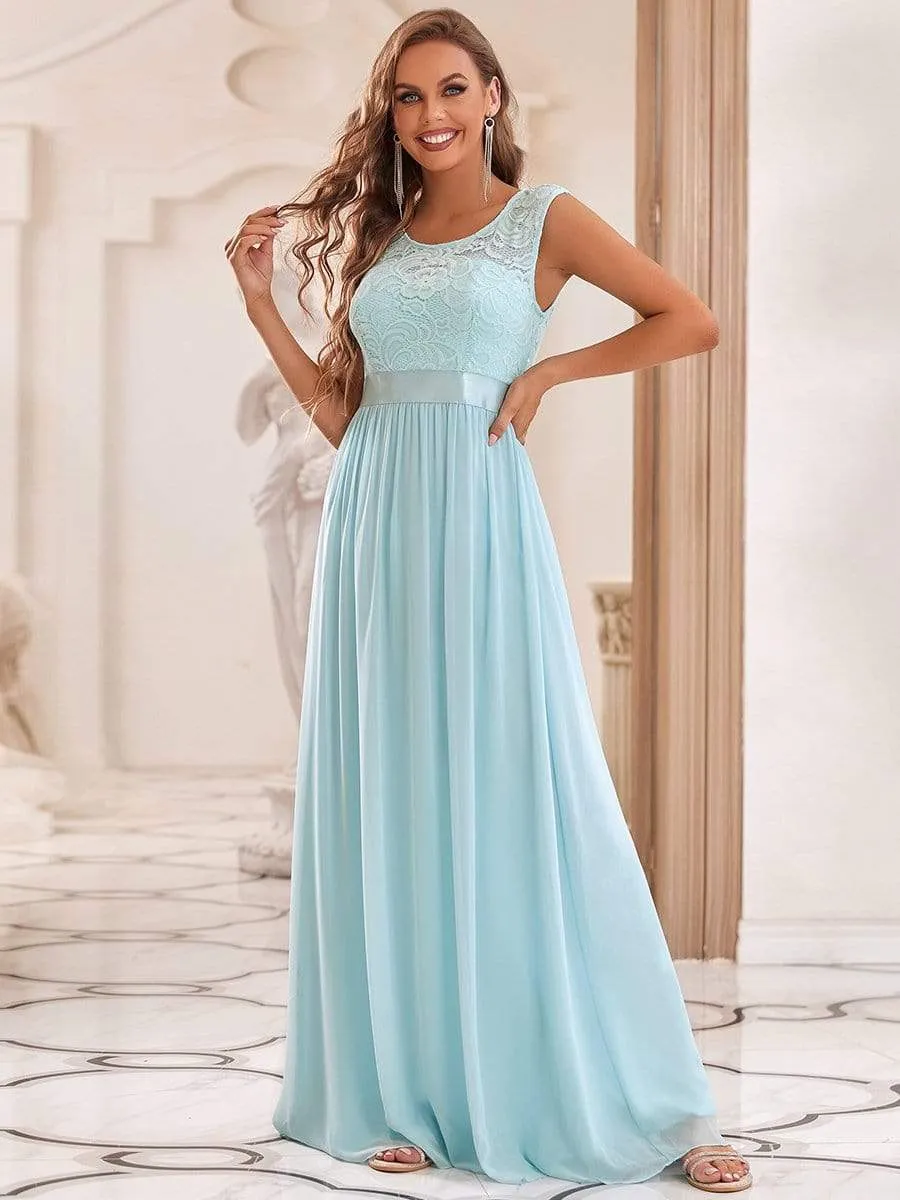 Classic Round Neck V Back Lace Bodice Bridesmaid Dress