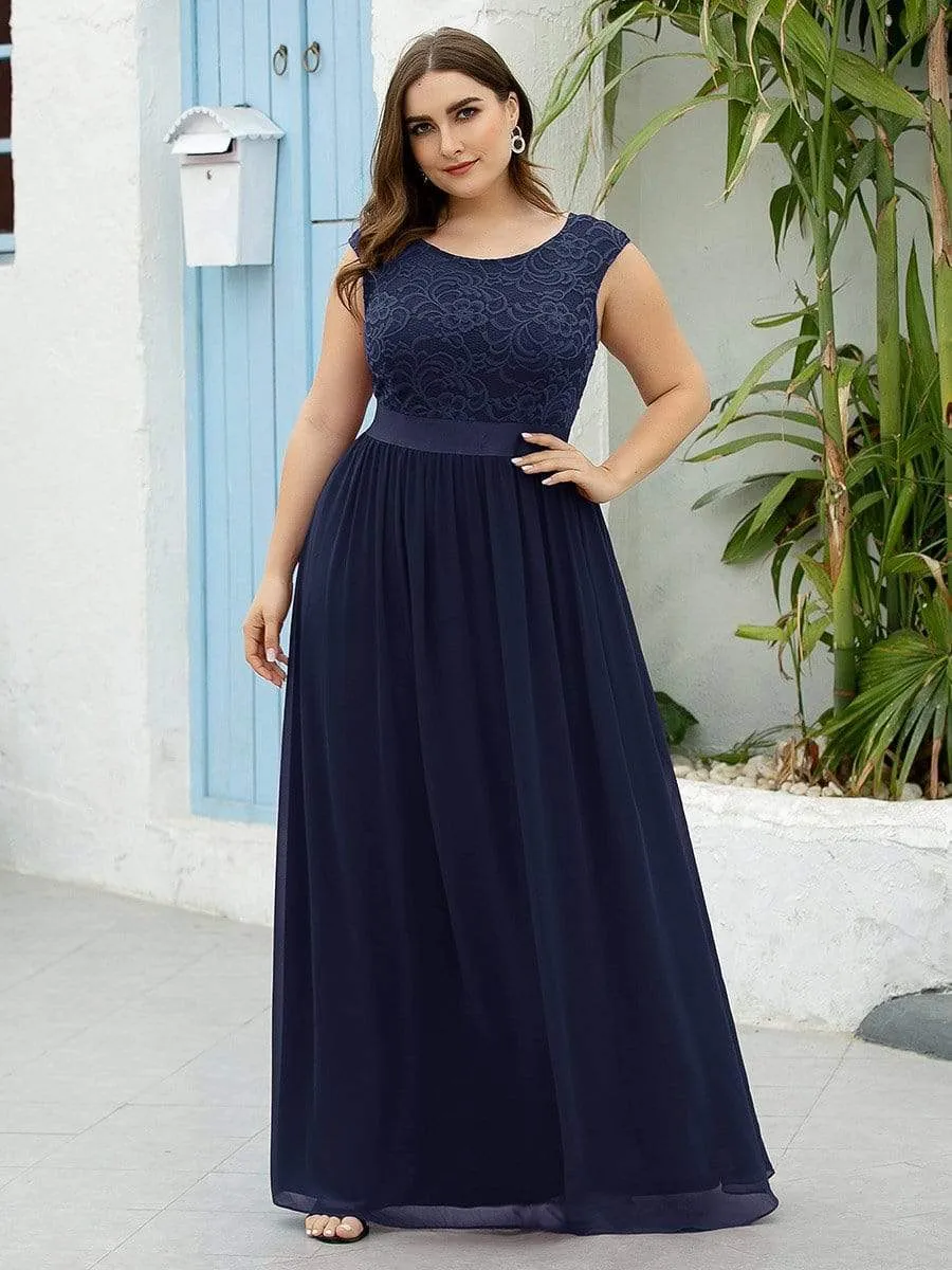 Classic Round Neck V Back Lace Bodice Bridesmaid Dress