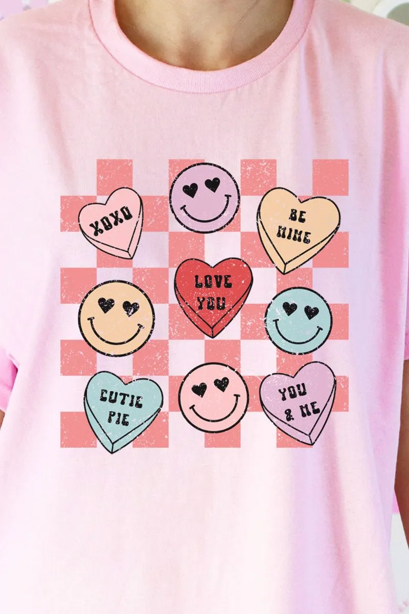 Conversation Heart Checkerboard Short Sleeve Relaxed Fit T-Shirt