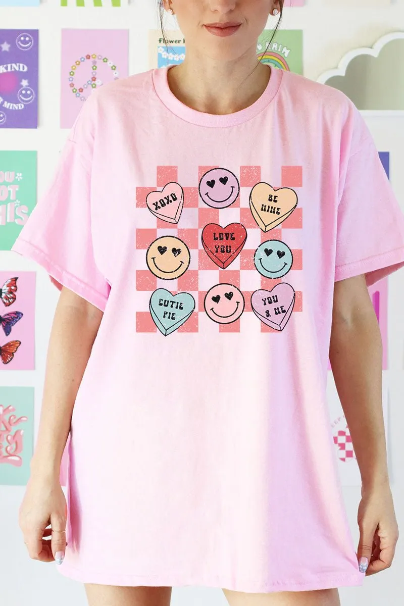 Conversation Heart Checkerboard Short Sleeve Relaxed Fit T-Shirt