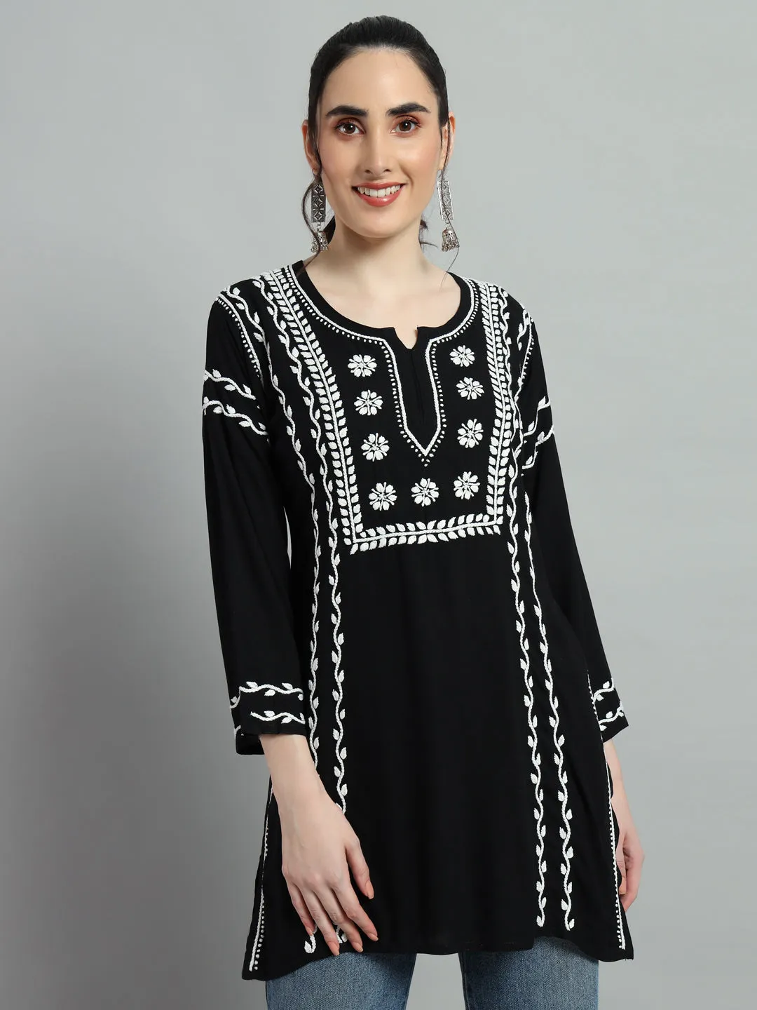 Cotton Rayon Short Black Kurti for Women's