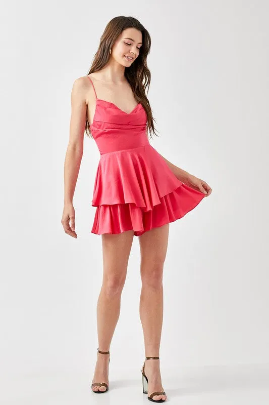 Cowl Neck Flare Tiered Cami Romper