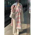 Cozy And Long Woollen Rainbow Colored Coat