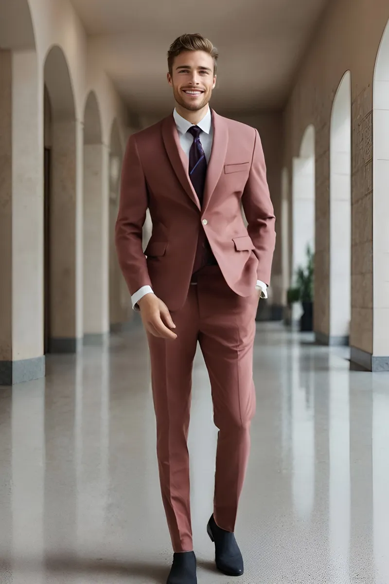 Dark Pink Slim fit 3 piece 1-Button Suit