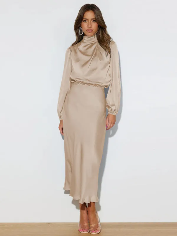 Elegant elegant women's satin long sleeve loose dress