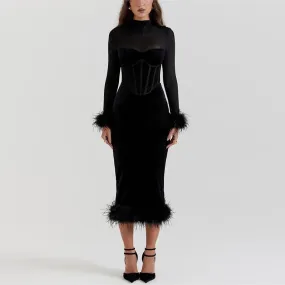 Elegant Feather Midi Dress