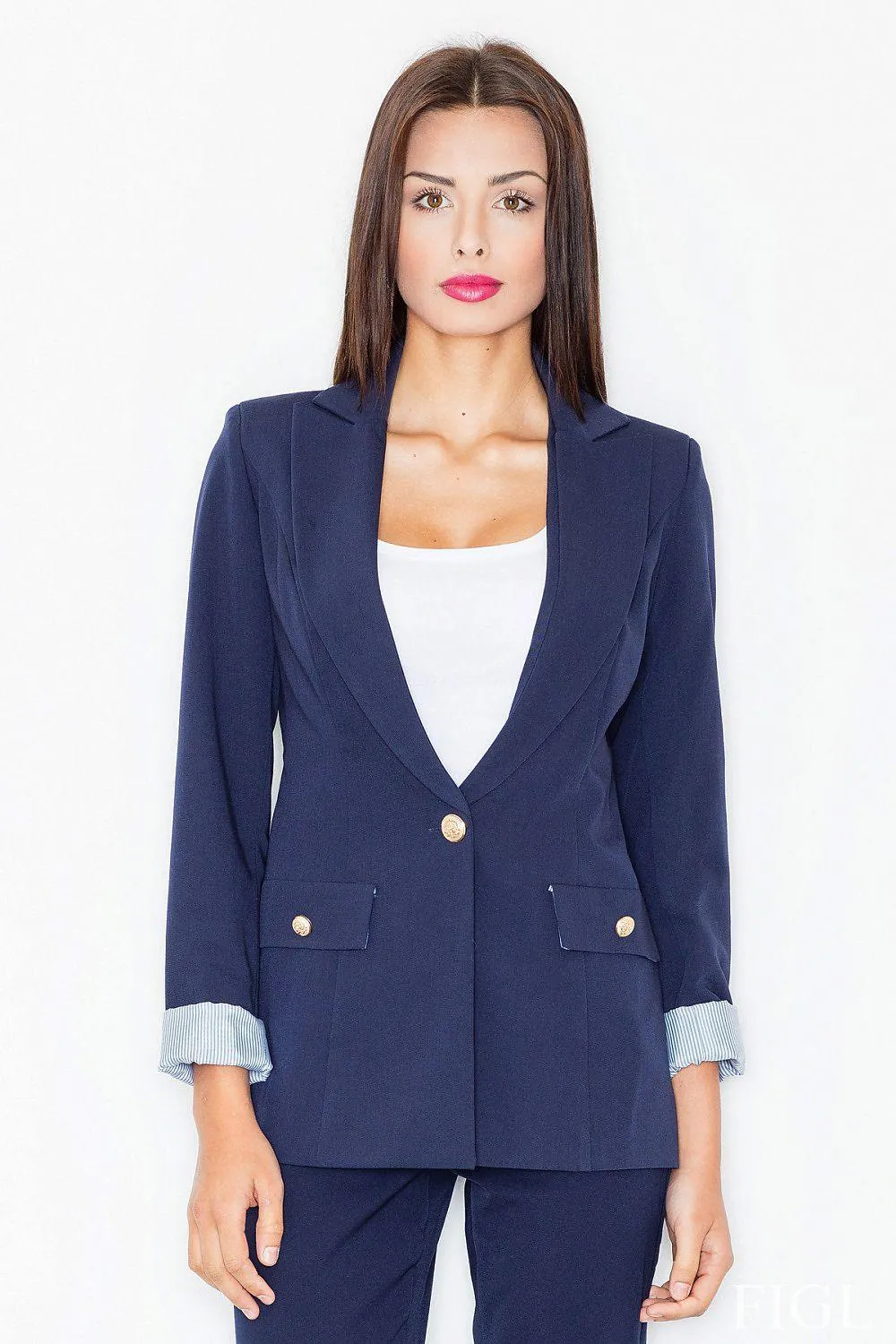 Elegant Navy Blue Button-Up Jacket - Timeless Style Redefined