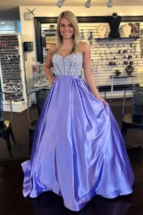 Elegant Taffeta Sweetheart Strapless Lavender A-line Prom Dresses With Beading PFP0053