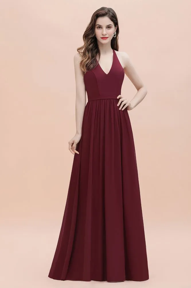 Elegant V-Neck Chiffon Bridesmaid Dress Backless aline Party Dress with Sequins