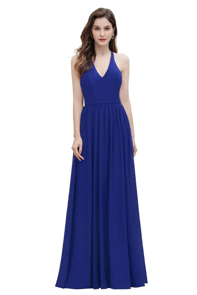 Elegant V-Neck Chiffon Bridesmaid Dress Backless aline Party Dress with Sequins