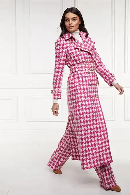 Full Length Marlborough Trench Coat (Hot Pink Large Scale Houndstooth)