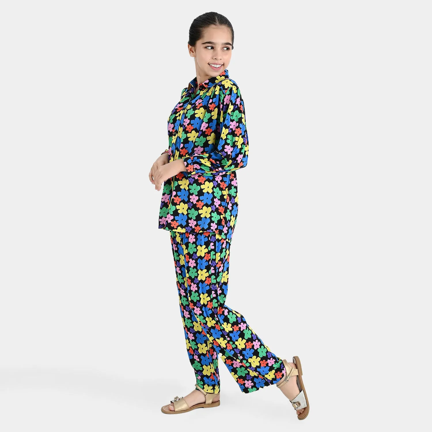 Girls Viscose Co-Ord set Fasteners -Multi