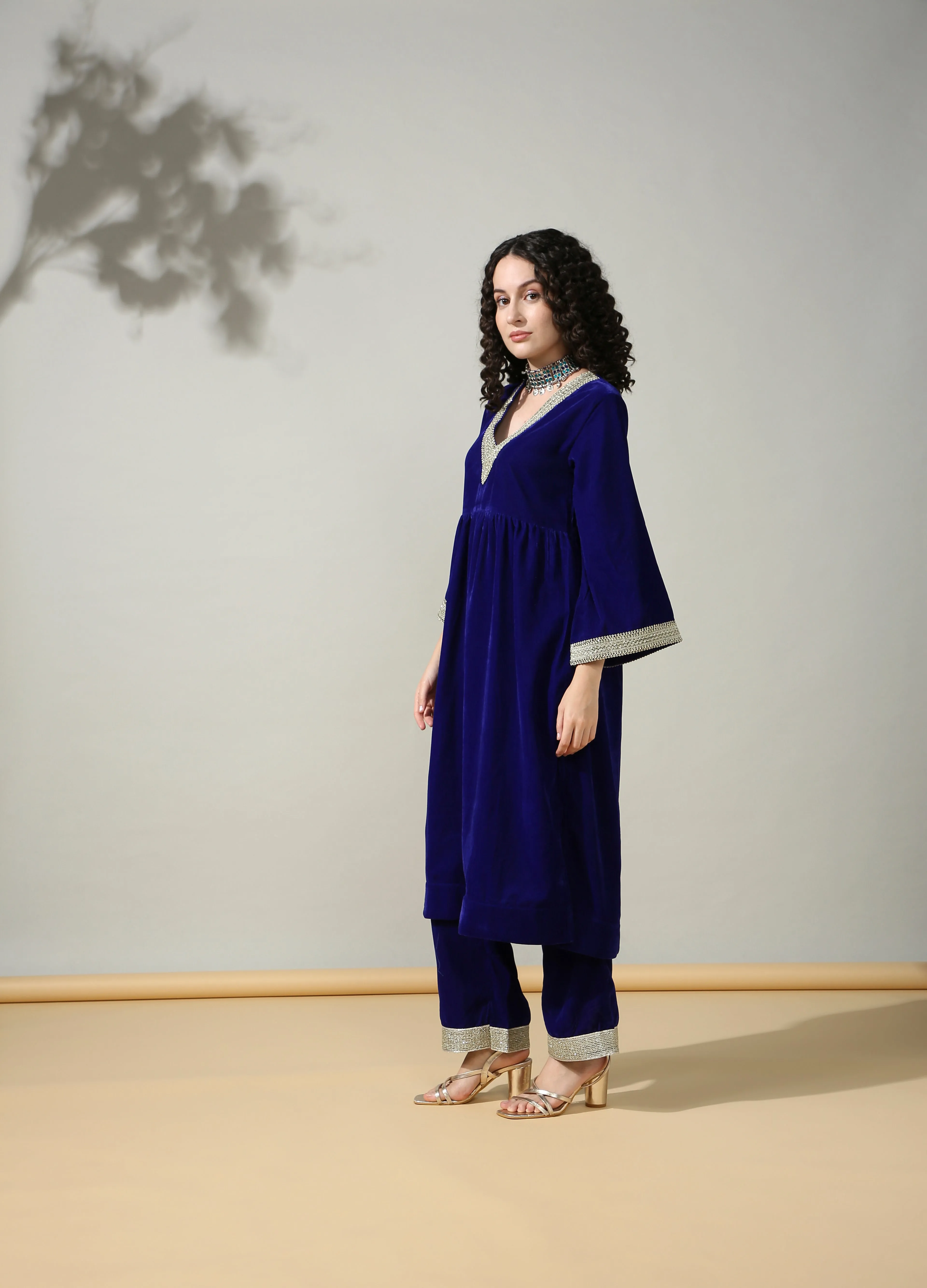 HOK ENSEMBLE - Plain Bluish Velvet Suit set