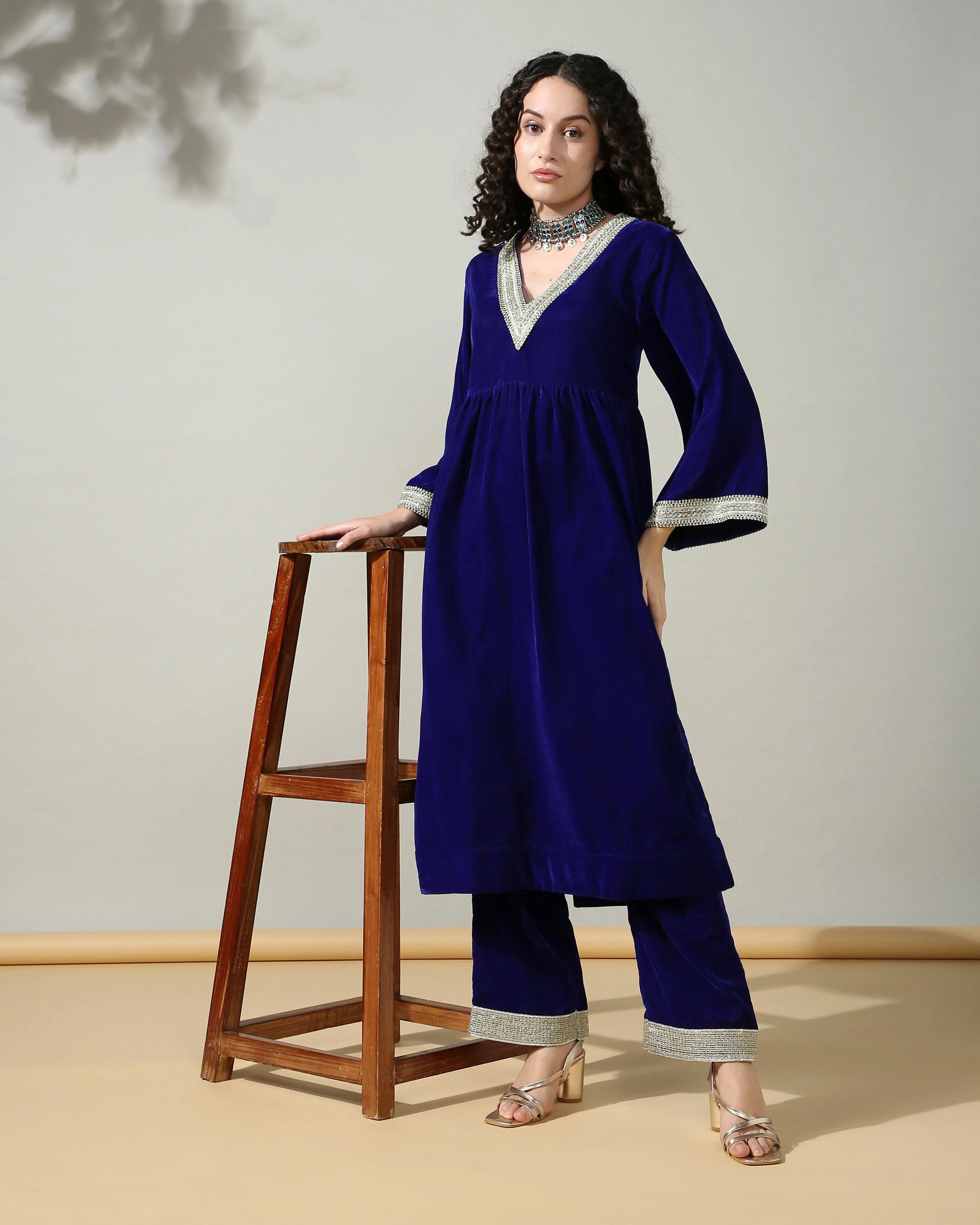 HOK ENSEMBLE - Plain Bluish Velvet Suit set