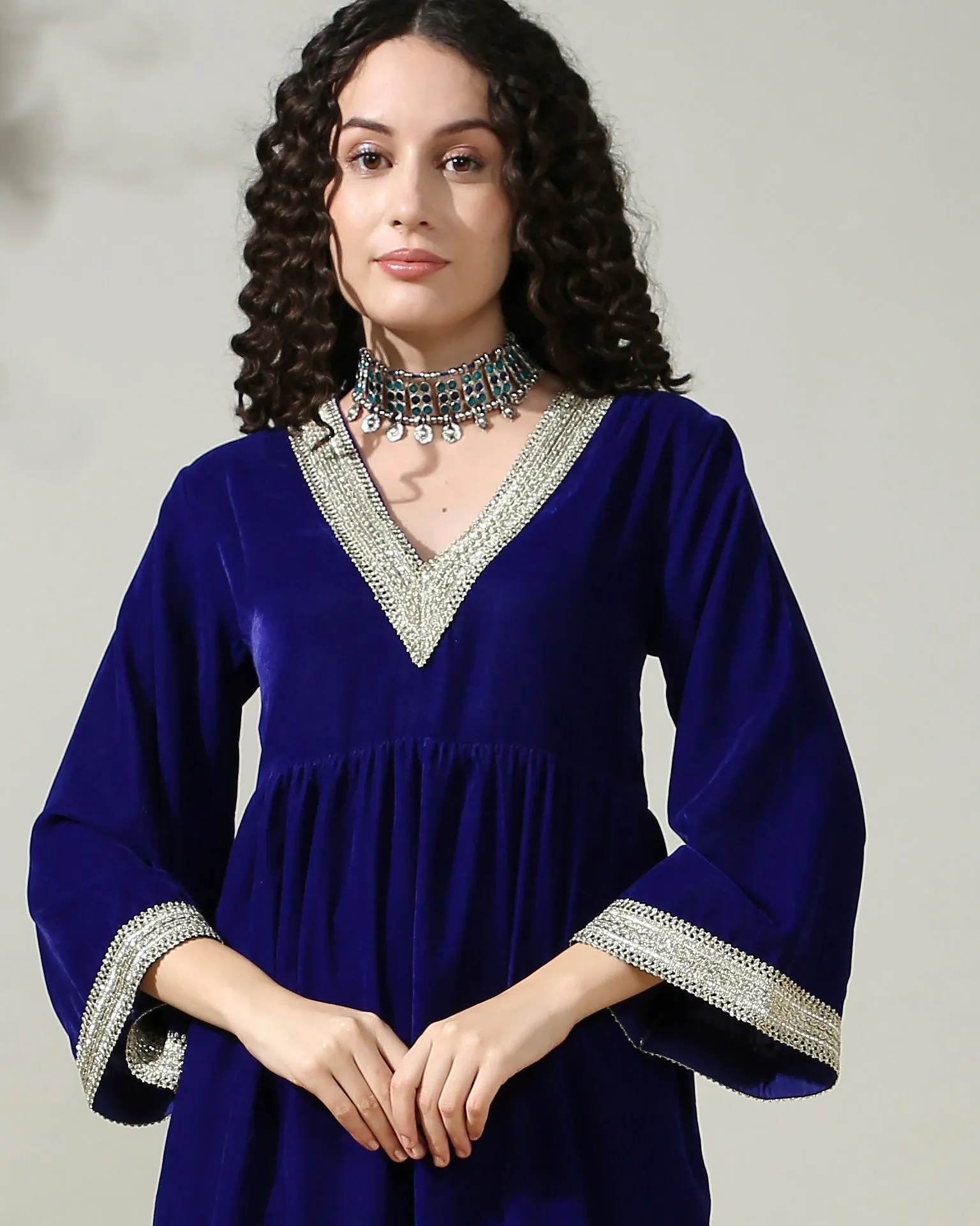 HOK ENSEMBLE - Plain Bluish Velvet Suit set