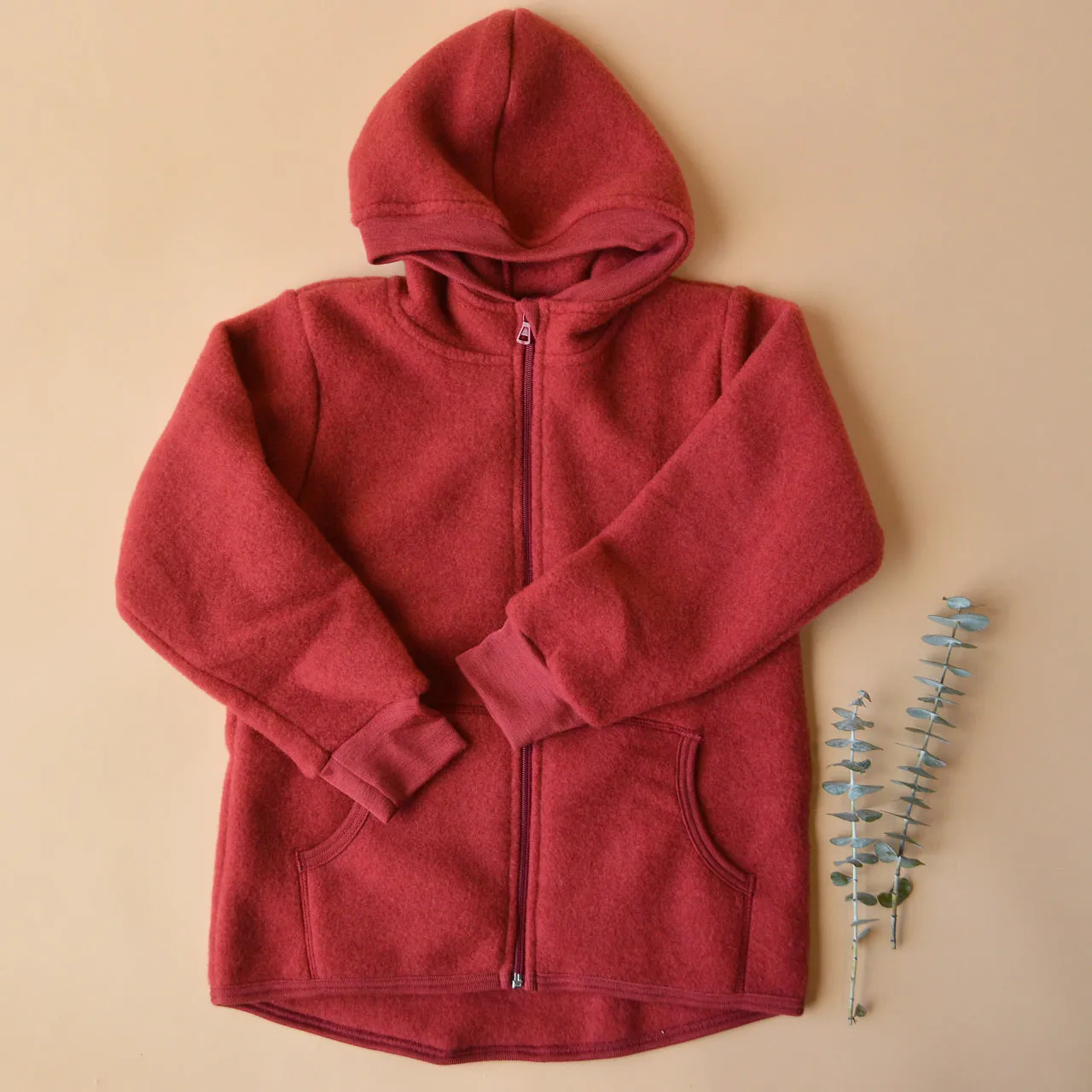 Hooded Jacket in Organic Wool Fleece with Zip (big kids 9-12y )